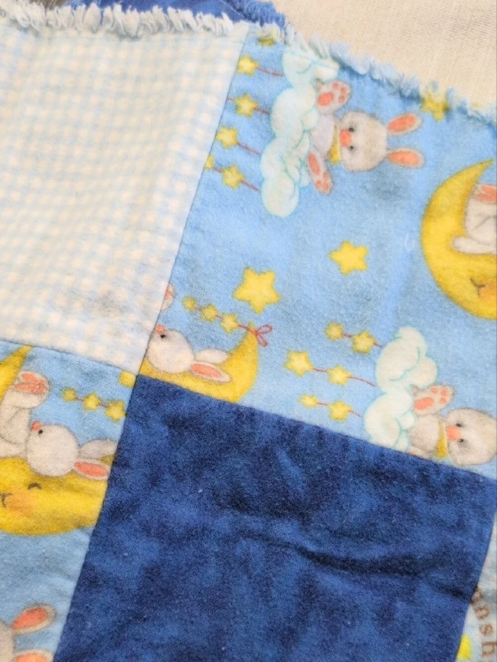 Baby Patchwork Lovey Blanket in Blue and Yellow